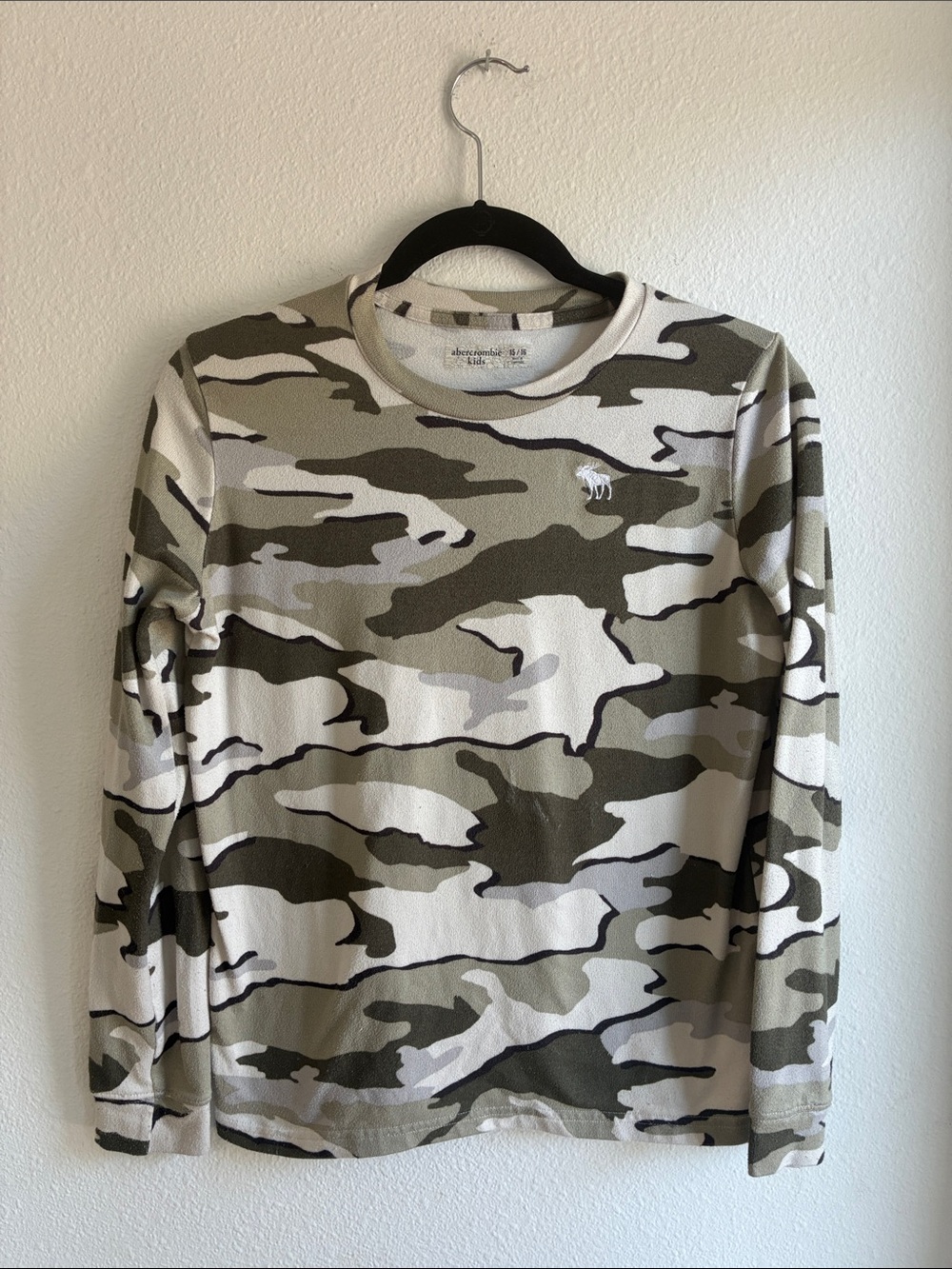 abercrombie kids Olive and Cream Camo Long-Sleeve Tee with Embroidered Moose